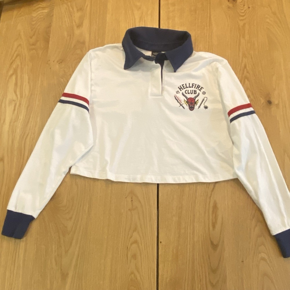 Stranger Things Long Sleeve Polo Women's Cropped Hellfire Club XS (0-2)